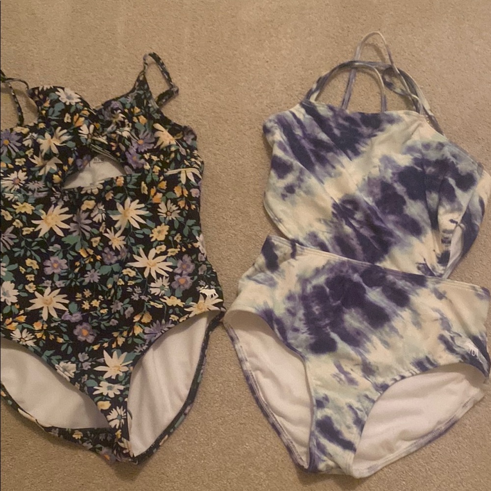 Abercrombie kids Floral and Tie-Dye Kids cut-out One Piece Swimsuit bundle